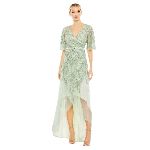 Mac Duggal Dresses & Skirts - Mac Duggal 93681 Sage Sequin Butterfly Sleeve High Low Dress Size 12 $498